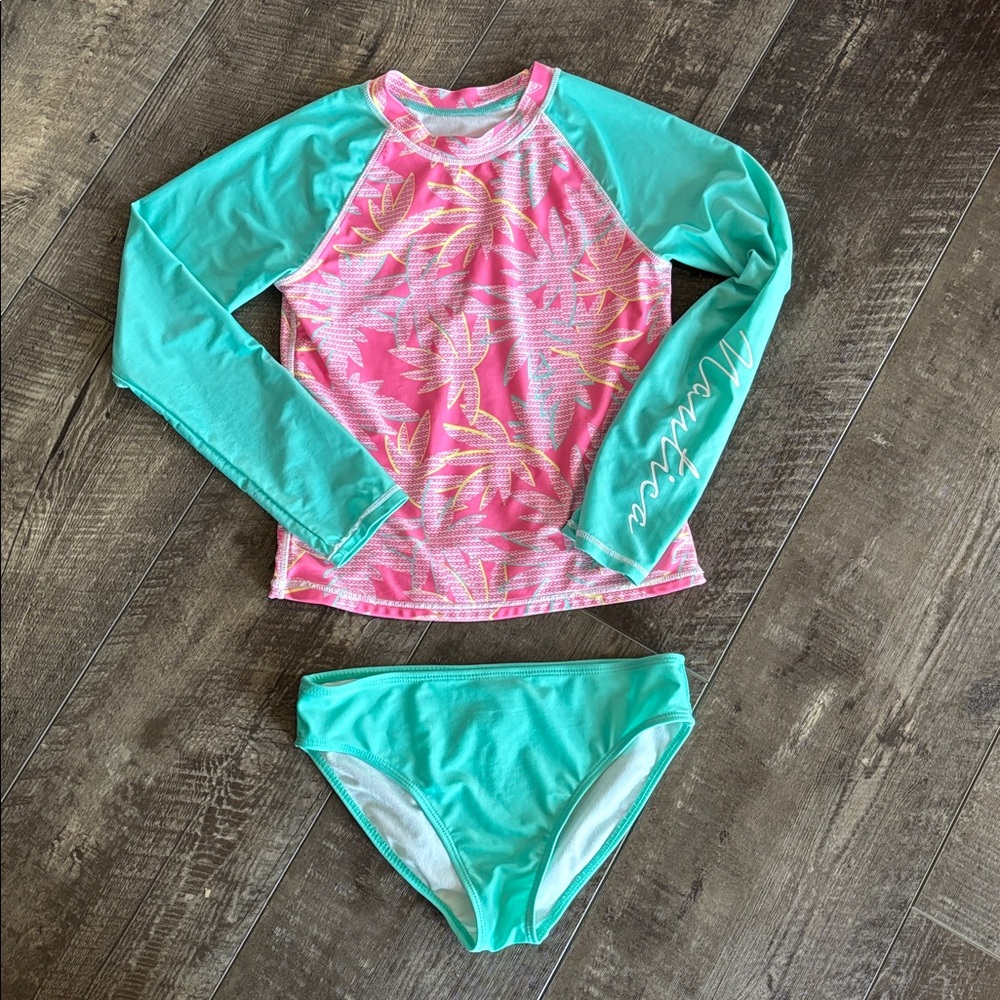 Nautica Tropical Pink and Mint Kids Rashguard Set size 12-14 Large